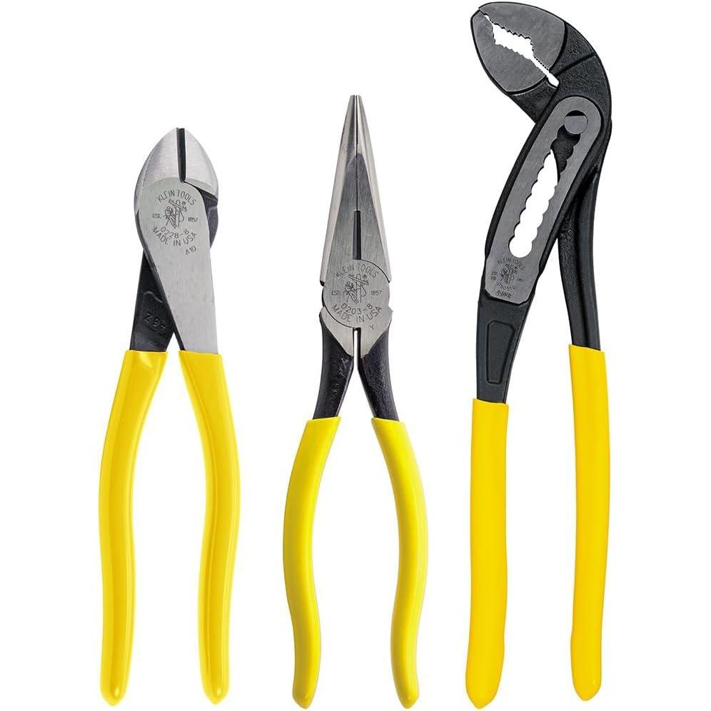 imageKlein Tools 92918 3Piece Pliers Set MultiPurpose 10Inch Classic Klaw Tongue and Groove Pump Pliers 8Inch Needle Nose and Diagonal Cutting Pliers