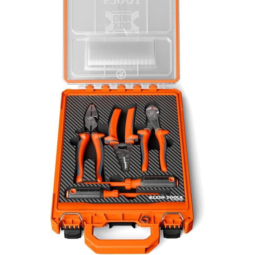imageKlein Tools 94160MBINS MODbox Insulated Tool Kit 5Piece 1000V Rated Electrician Tools Set with Screwdrivers Wire Stripper Cutters Modular Storage Box