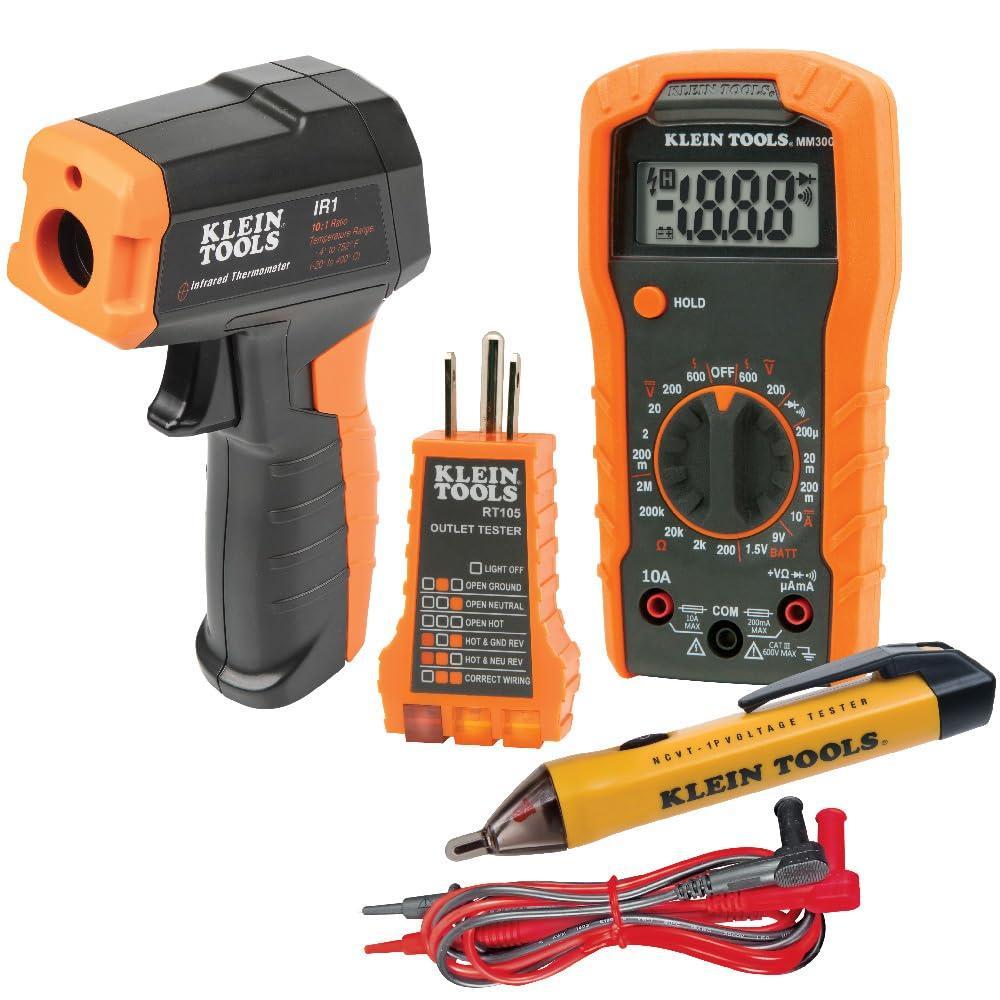 imageKlein Tools IR1 Infrared Thermometer Digital Laser Gun is NonContact Thermometer with a Temperature Range 4 to 752Degree FahrenheitIR Thermometer w3Piece Tester Kit