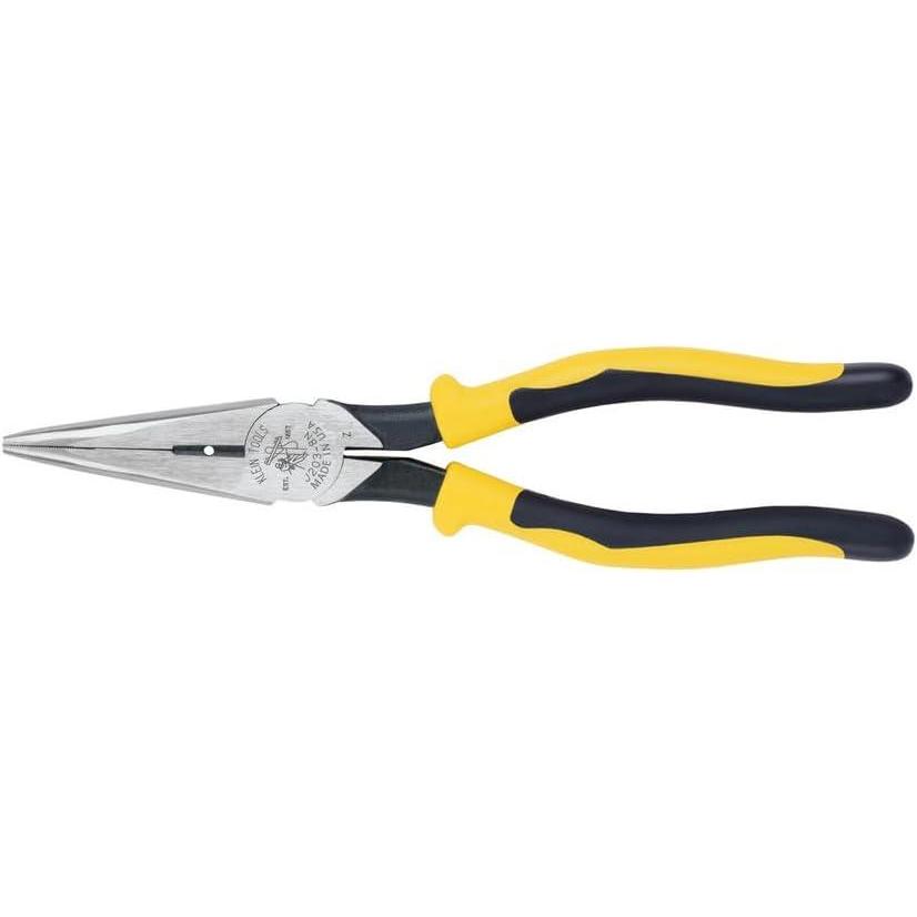 imageKlein Tools J2038 8Inch Needle Nose Pliers Heavy Duty Cutting Extended Handles High Leverage Induction Hardened with HotRiveted JointSide Cutters wStripping