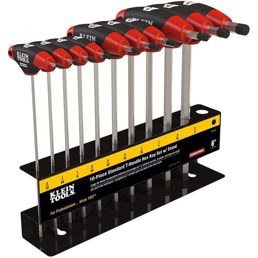 imageKlein Tools JTH910E THandle Hex Key Set SAE Inch Sizes Allen Wrench Set with 9Inch Blades Stand Included 10Piece