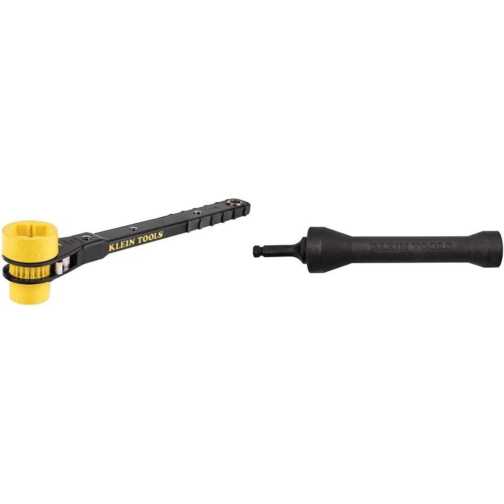 imageKlein Tools KT155T 6In1 Linemans Ratcheting Wrench with Bolt Through Design and Bright Yellow SocketOne Size