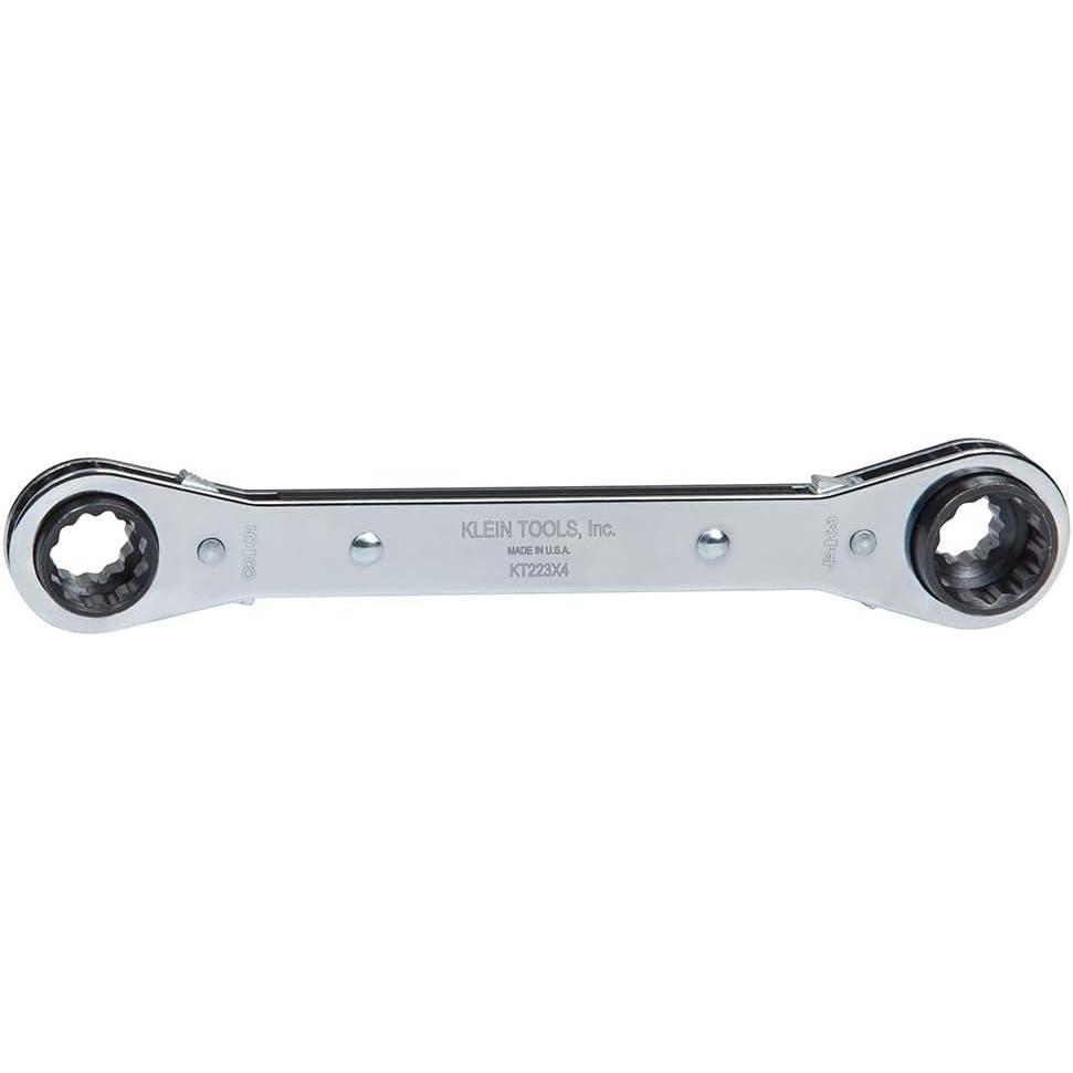 imageKlein Tools KT223X4 Linemans Ratcheting 4In1 Box Wrench Made in USA 12 916 58 and 34Inch Sockets