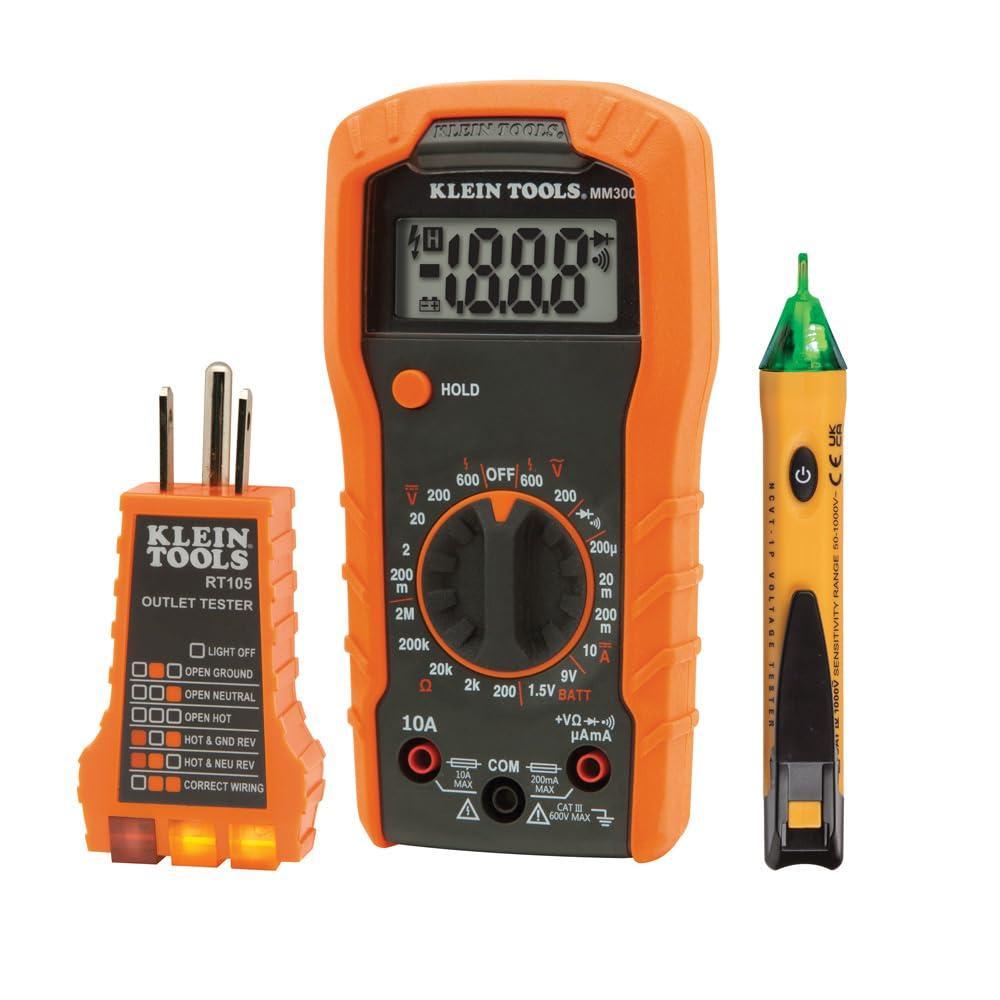 imageKlein Tools MM420 Digital Multimeter AutoRanging TRMS Multimeter 600V ACDC Voltage 10A ACDC Current 50 MOhms ResistanceTest Kit