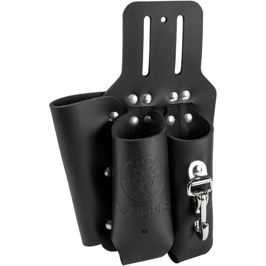 imageKlein Tools S5118PRS Leather Tool Holder with 3 Pockets for Pliers Folding Rule Screwdriver and Knife Snap Fits Belts up to 2Inch Wide