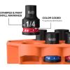 imageKlein Tools 33808 GrabAndGo Impact Socket Set SAE 7Piece Set with Sleeve Carabiner and 38Inch Drive ColorCoded 14 516 38 716 12 and 916Inch Sockets10Piece