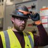imageKlein Tools 60346 Hard Hat NonVented Full Brim Class E Premium KARBN Pattern Rechargeable Lamp Padded SweatWicking Sweatband Top PadHard Hat wWide Beam Headlamp