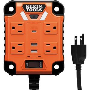 imageKlein Tools 29601 Magnetic Power Strip with Surge Protector Extension Cord 4 Outlets 3 USB Ports 5Foot Cord Power Supply Box with Light PowerBox 1 Heavy DutyPowerBox