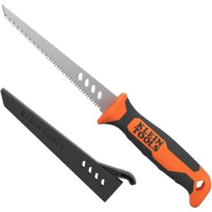 imageKlein Tools 31711 Fixed Blade Rasping Jab Saw with Sheath Triple Ground Teeth Cuts Drywall Plywood Plastic and Wallboard Hardened Steel Blade