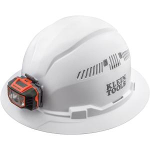 imageKlein Tools 60407 Hard Hat Light Vented Full Brim Style Padded SelfWicking OdorResistant Sweatband WhiteHard Hat wAlkaline Light