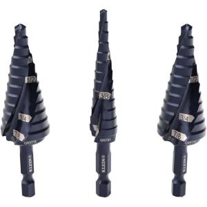 imageKlein Tools QRST2S QuickRelease Step Bit Set 3Piece Durable Aluminum Titanium Coating ImpactRated Hex Shank
