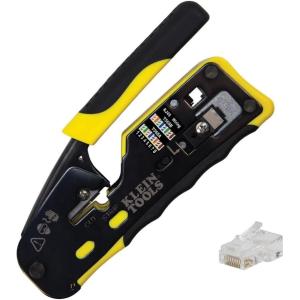 imageKlein Tools VDV226110 Ratcheting Modular Data Cable Crimper  Wire Stripper  Wire Cutter for RJ11RJ12 Standard RJ45 PassThru ConnectorsCrimper  50 Plugs