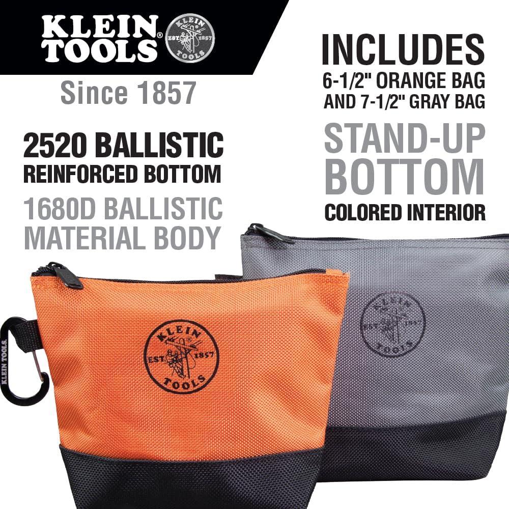 imageKlein Tools 80056 Tool Bag Storage Kit 1680d StandUp and Canvas Zipper Pouches Assorted Colors 6Piece2Piece