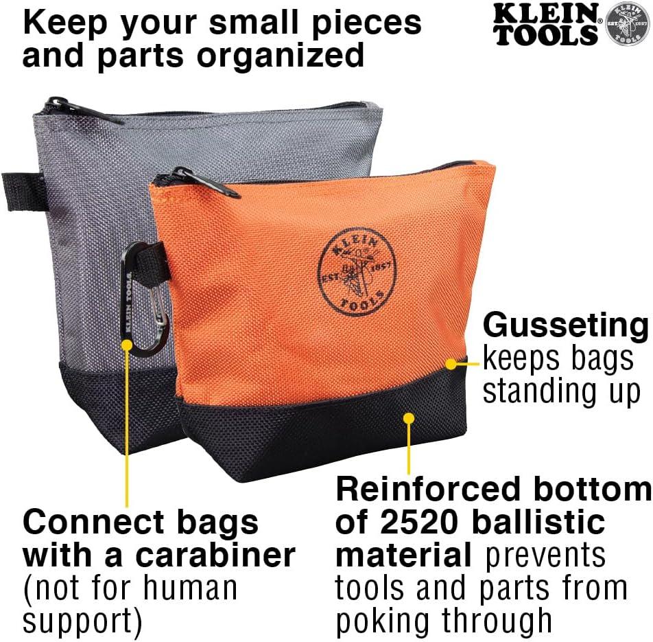 imageKlein Tools 80056 Tool Bag Storage Kit 1680d StandUp and Canvas Zipper Pouches Assorted Colors 6Piece2Piece