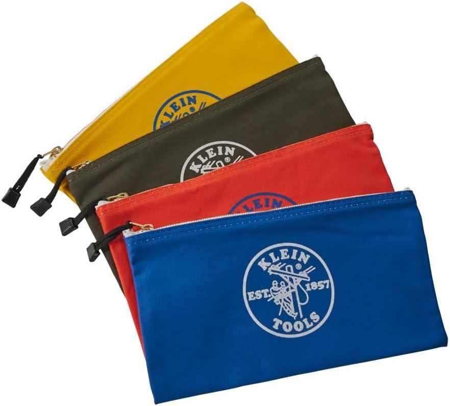 imageKlein Tools 80056 Tool Bag Storage Kit 1680d StandUp and Canvas Zipper Pouches Assorted Colors 6Piece6Piece