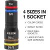 imageKlein Tools 656QS KNECT Quad Socket 24 Sizes in 6 Sockets 4in1 Color Coded SAE and Metric Impact Rated DeepWell HeavyDuty 14and 38Inch Drive 312and 612Inch Shaft12 SAE  12 Metric Sizes