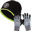 imageKlein Tools 60391 Knit Beanie Thermal Fleece Winter Hat Windproof Fits under Helmets Black with HighVisibility Yellow Band TrimWinter Kit  XLarge