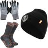 imageKlein Tools 80112 Winter Knit Hat Kit Features Knit Beanie Thermal Dipped Winter Gloves and Performance Thermal Socks XLarge 3Piece Black