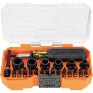 imageKlein Tools 32315HD 15in1 MultiBit Ratcheting Screwdriver ImpactRated 7 DoubleEnded ProFlex Torsion Zone Tips 14Inch Nut Driver 8PieceMODBox Socket  Driver Set