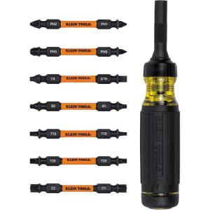 imageKlein Tools 32315HD 15in1 MultiBit Ratcheting Screwdriver ImpactRated 7 DoubleEnded ProFlex Torsion Zone Tips 14Inch Nut Driver 8PieceRatcheting Driver