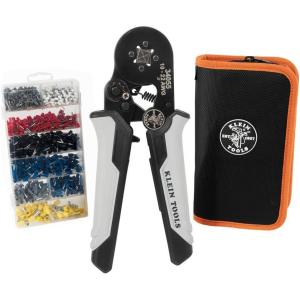 imageKlein Tools 34060 Ferrule Crimping Tool Set with Ratcheting Square Crimper Pliers 1200 Wire Terminals 1022 AWG and Soft Carrying Case for Electrical Applications