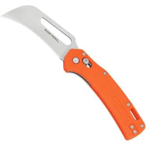 imageKlein Tools 44056 Pocket Knife Stainless Steel Hawkbill Blade for Cable Skinning and Line Work Bar Lock Orange Handle with Lanyard Hole