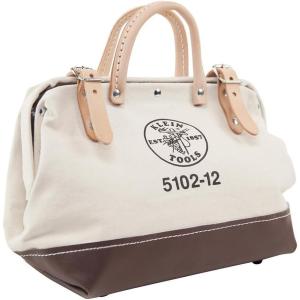 imageKlein Tools 510212 Heavy Duty Natural Canvas Tool Bag Tool Tote MultiPurpose Bag with Wide Hinged Opening and Leather Handles 12Inch12Inch