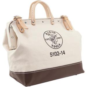 imageKlein Tools 510212 Heavy Duty Natural Canvas Tool Bag Tool Tote MultiPurpose Bag with Wide Hinged Opening and Leather Handles 12Inch14Inch