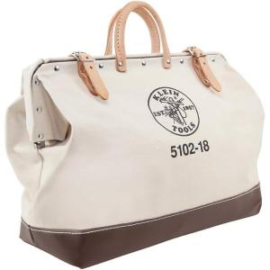imageKlein Tools 510212 Heavy Duty Natural Canvas Tool Bag Tool Tote MultiPurpose Bag with Wide Hinged Opening and Leather Handles 12Inch18Inch