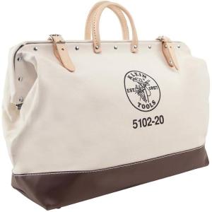 imageKlein Tools 510222 Heavy Duty Natural Canvas Tool Bag Tool Tote MultiPurpose Bag with Wide Hinged Opening and Leather Handles 22Inch20Inch