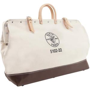 imageKlein Tools 510222 Heavy Duty Natural Canvas Tool Bag Tool Tote MultiPurpose Bag with Wide Hinged Opening and Leather Handles 22Inch22Inch