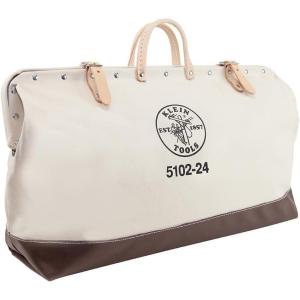 imageKlein Tools 510222 Heavy Duty Natural Canvas Tool Bag Tool Tote MultiPurpose Bag with Wide Hinged Opening and Leather Handles 22Inch24Inch