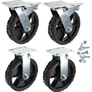 imageKlein Tools 54851MB 8Inch Replacement Caster Wheels Set of 4 Two Swivel with BrakeTwo Fixed Rubber Outer Utility Carts Wagons Dolly