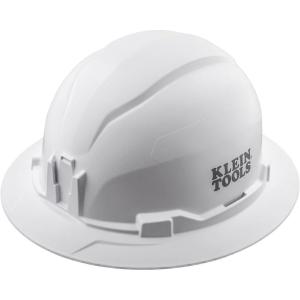 imageKlein Tools 60249 Hard Hat NonVented Full Brim Style Padded SelfWicking OdorResistant Sweatband Tested up to 20kV BlueWhite