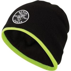 imageKlein Tools 60391 Knit Beanie Thermal Fleece Winter Hat Windproof Fits under Helmets Black with HighVisibility Yellow Band TrimWinter Hat