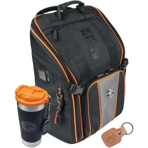 imageKlein Tools 62482 Tool Backpack ToolStation Pro HeavyDuty Organizer with 27 Pockets Large Interior Molded Bottom Electrician Tool BagBackpack With Tumbler and Key Chain