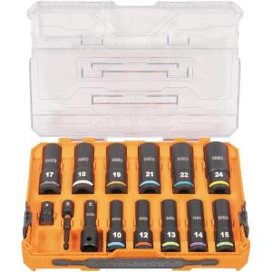 imageKlein Tools 65111IMPCT KNECT DeepWell Impact Socket Set 12Inch Drive SAE Color Coded MODbox Case Impact Adapter and Extension 14PieceMetric