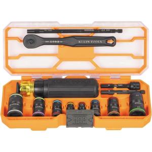imageKlein Tools 65238 KNECT Impact Socket Set Deep Sockets with Wrench 3 HeavyDuty Color Coded Flip Sockets 6 SAE Sizes Ratchet Adapter and MODbox CaseMetric  SAE Set
