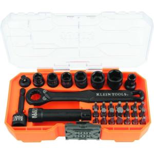 imageKlein Tools 65238 KNECT Impact Socket Set Deep Sockets with Wrench 3 HeavyDuty Color Coded Flip Sockets 6 SAE Sizes Ratchet Adapter and MODbox CasePass Through Kit