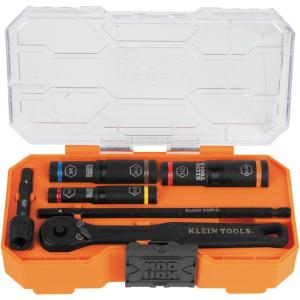 imageKlein Tools 65238 KNECT Impact Socket Set Deep Sockets with Wrench 3 HeavyDuty Color Coded Flip Sockets 6 SAE Sizes Ratchet Adapter and MODbox CaseSocket Set with Ratchet