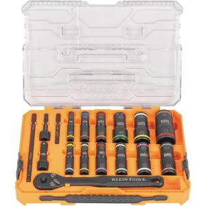 imageKlein Tools 65240 KNECT Impact DeepWell Flip Socket and LowProfile Pass Through Socket Set SAE 20Piece MODbox Case 14Inch and 38Inch DriveMetric  SAE Socket Set