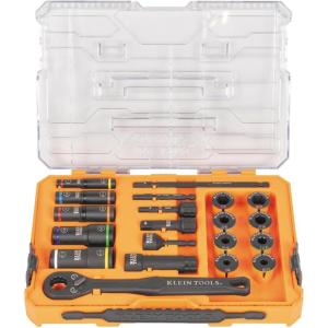 imageKlein Tools 65240 KNECT Impact DeepWell Flip Socket and LowProfile Pass Through Socket Set SAE 20Piece MODbox Case 14Inch and 38Inch DriveSAE Combo Set