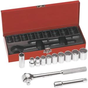 imageKlein Tools 65500 14Inch Drive Socket Wrench Set with Spinner Handle Ratchet and 2 Extensions Case Included 13Piece12Piece