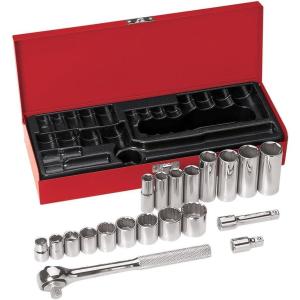 imageKlein Tools 65500 14Inch Drive Socket Wrench Set with Spinner Handle Ratchet and 2 Extensions Case Included 13Piece20Piece