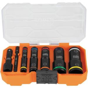 imageKlein Tools 65619 KNECT Flip10 Metric Impact Socket Set Deep Sockets 5 ColorCoded Flip Sockets 10 Metric Socket Sizes 14 and 38Inch Adapters MODbox CaseSAE