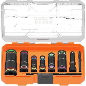 imageKlein Tools 656QS KNECT Quad Socket 24 Sizes in 6 Sockets 4in1 Color Coded SAE and Metric Impact Rated DeepWell HeavyDuty 14and 38Inch Drive 312and 612Inch Shaft12 SAE  12 Metric Sizes