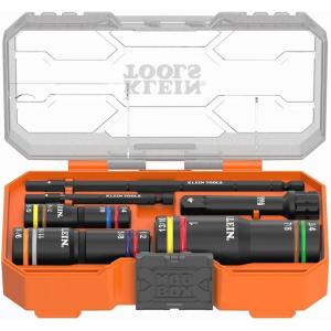 imageKlein Tools 656QS KNECT Quad Socket 24 Sizes in 6 Sockets 4in1 Color Coded SAE and Metric Impact Rated DeepWell HeavyDuty 14and 38Inch Drive 312and 612Inch Shaft12 SAE Sizes