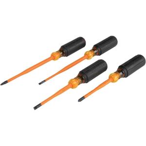 imageKlein Tools 6916INS 1000V Slim Tip Insulated Screwdriver Made in USA Screwdriver with 6Inch Round Shank 316Inch Cabinet Tip Cushion Grip Handle4Piece Set