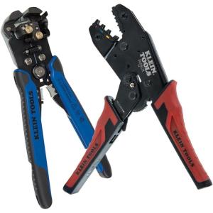 imageKlein Tools 80013 Wire Stripper  Ratcheting Crimper Electrical Crimping Tool Kit with Automatic Wire Stripper and Ratcheting Insulated Terminal Crimper 2Piece