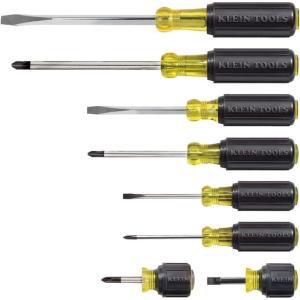 imageKlein Tools 85076 Screwdriver Set Made in USA Slotted and Phillips Screwdrivers with NonSlip CushionGrip Handles and TipIdent 7Piece8Piece Set